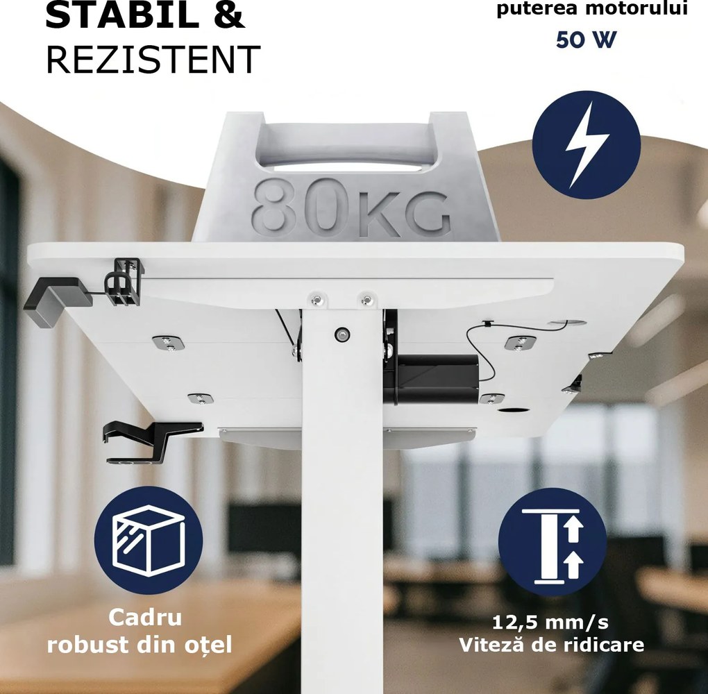 Birou de birou reglabil pe înălțime FLEXI, 140x60x72–117cm, alb Casaria
