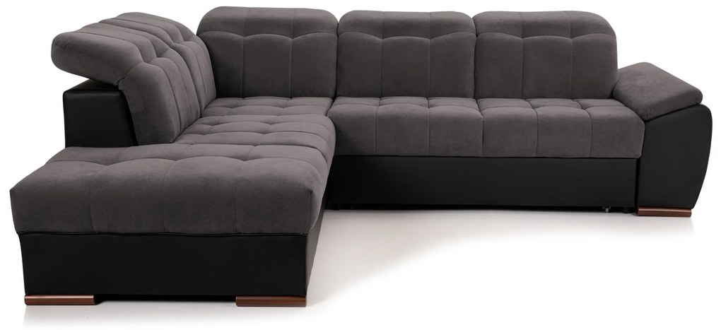 Colțar Extensibil ENZO, cu tetiere, varianta stânga/dreapta, 265x230x80 cm, Gri-Savoy-Negru-Cayenne / Stanga