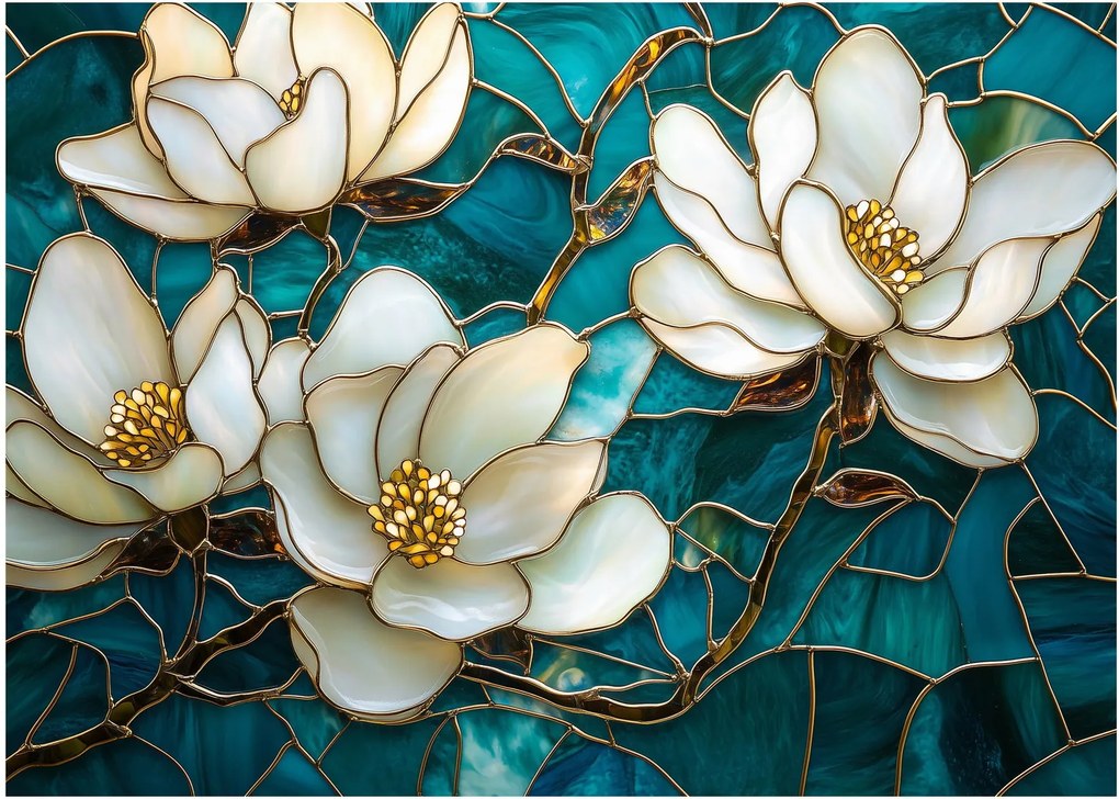 Tablou pe sticlă - Vitraliu cu magnolie (70x50 cm)