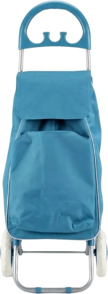 Cărucior de cumpărături Excellent Houseware, pliabil cu 2 roți, buzunar frontal, albastru, 40L