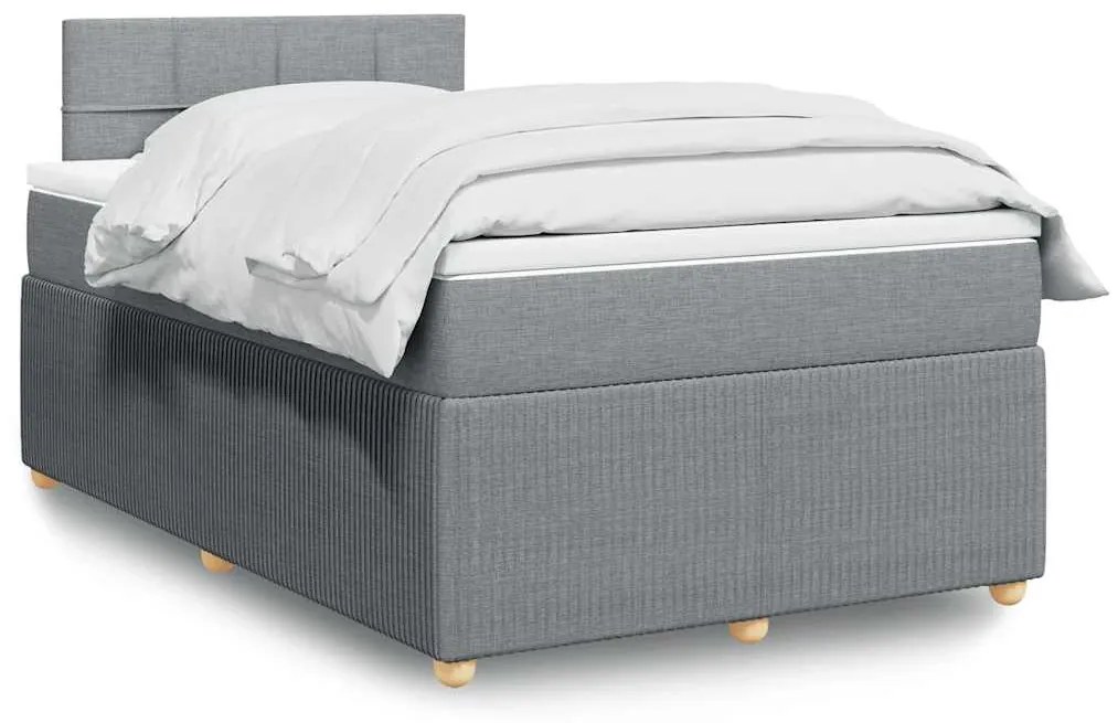 vidaXL Pat continental cu saltea, gri deschis, 120x200 cm, textil