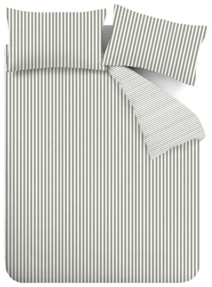 Lenjerie de pat verde din flanelă pentru pat dublu, extinsă 230x220 cm Stripe – Catherine Lansfield