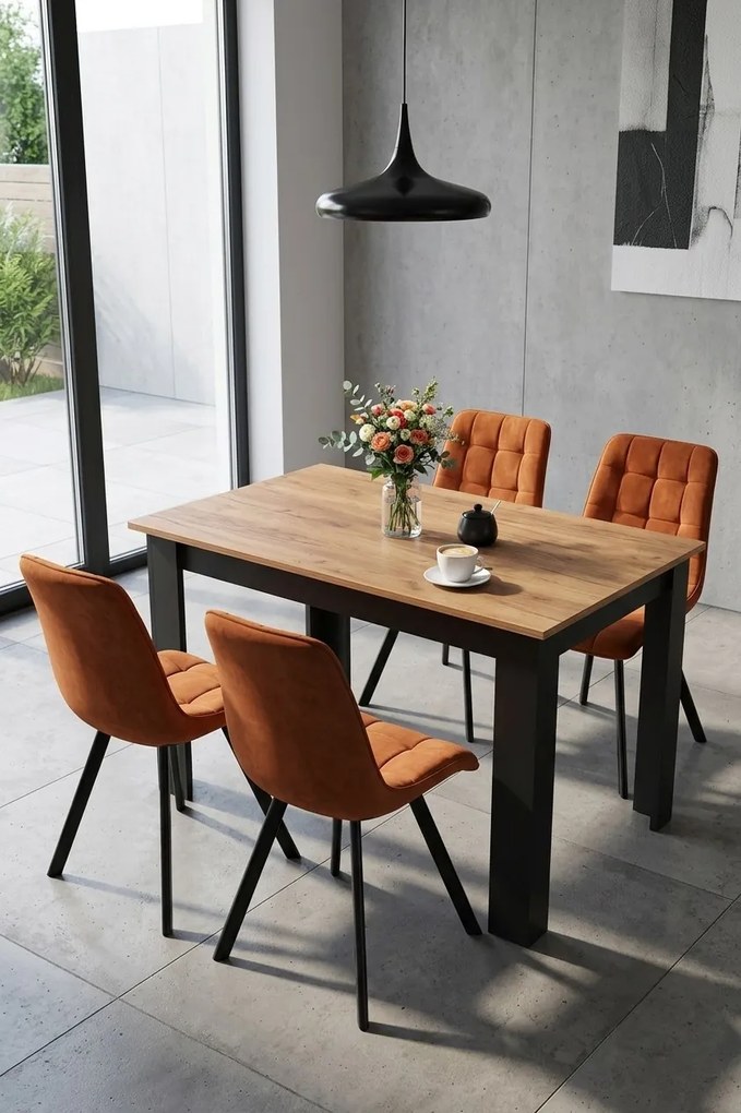 Scaun de sufragerie CIEZA VELVET cu picioare negre, teracota