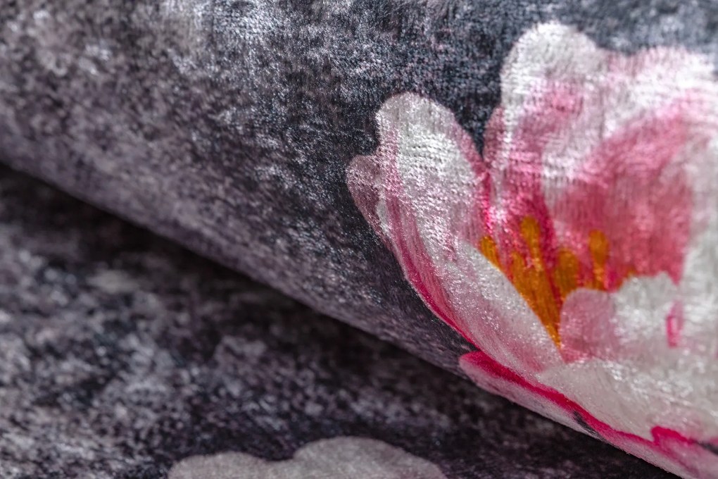 ANDRE 28170 covor lavabil Flori anti-alunecare - gri / roz