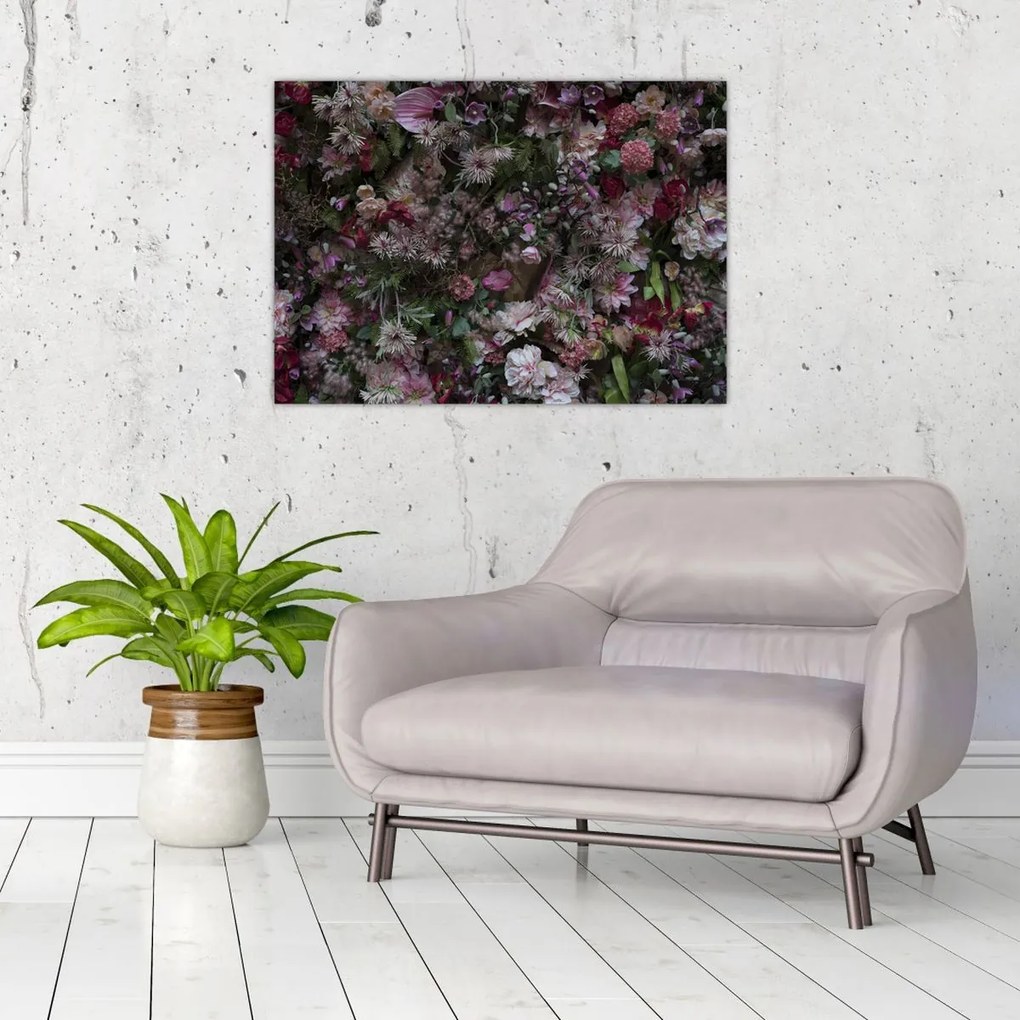 Tablou pe sticlă - Perete de flori (70x50 cm)