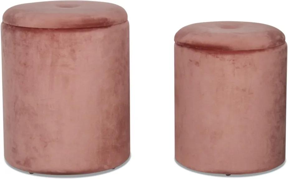 Set 2 tabureti roz din catifea cu spatiu depozitare Neo Opjet Paris