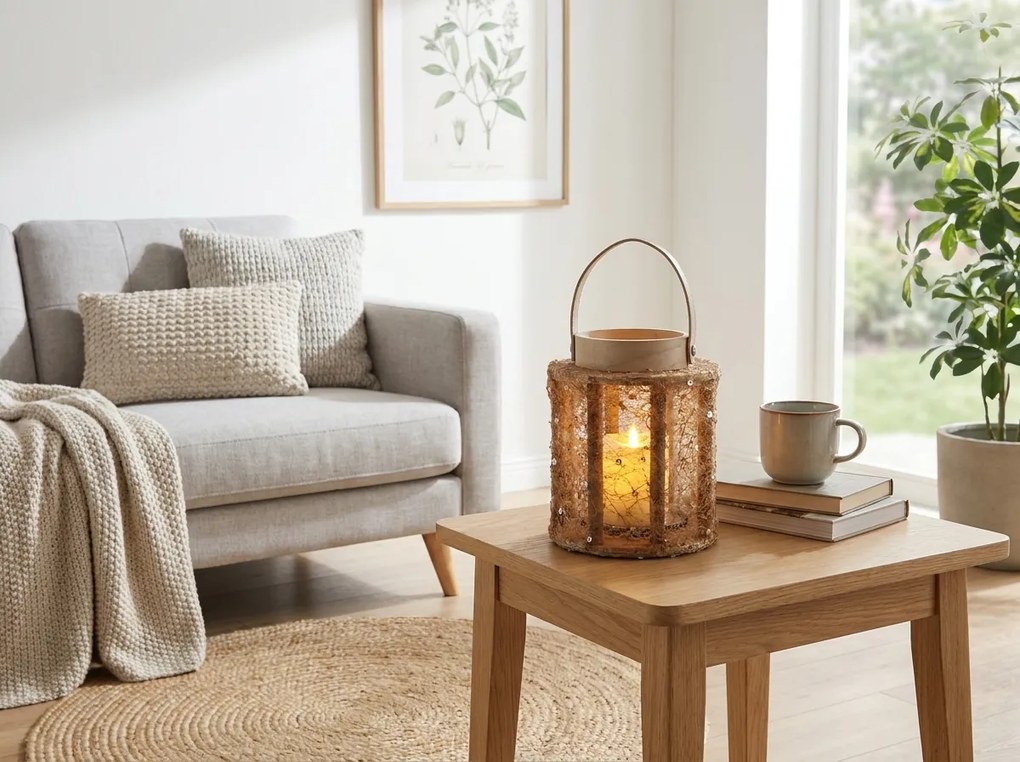Lanterna cu sclipici NATUR GLAM 21 cm, natural