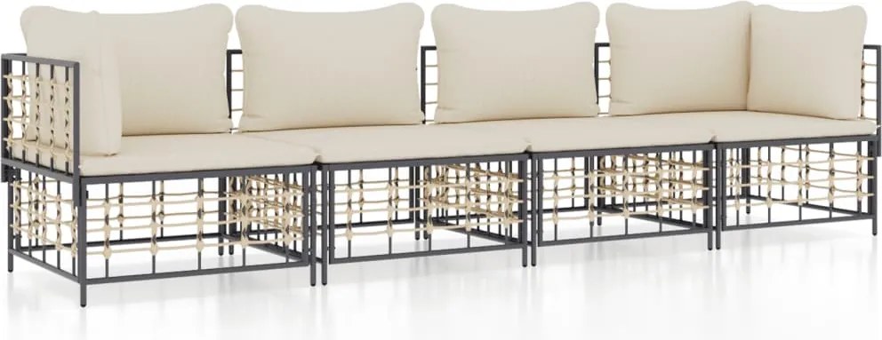 vidaXL Set șezlonguri de grădină 4 piese cu perne, antracit, poliratan