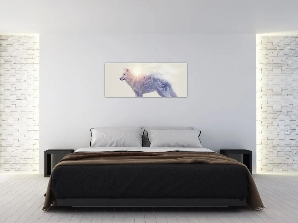 Tablou - Lupul arctic oglindit în peisaj sălbatic (120x50 cm)