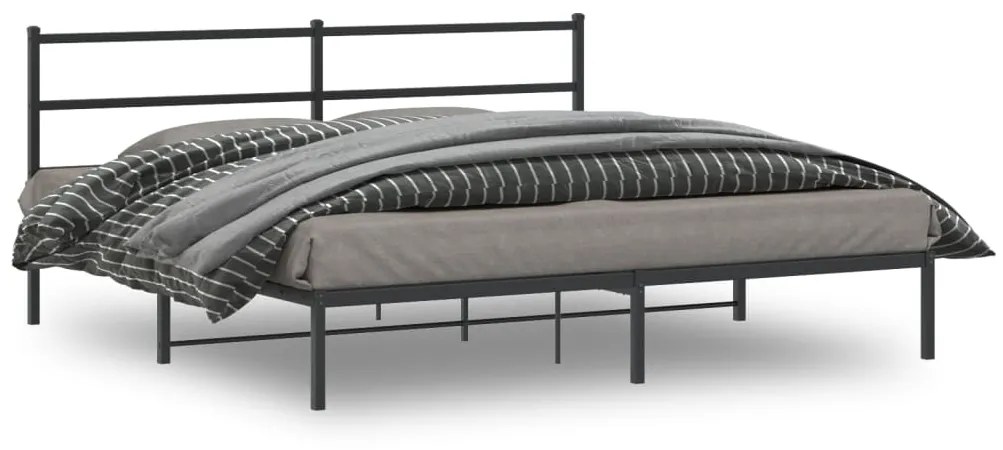 355372 vidaXL Cadru de pat metalic cu tăblie, negru, 200x200 cm