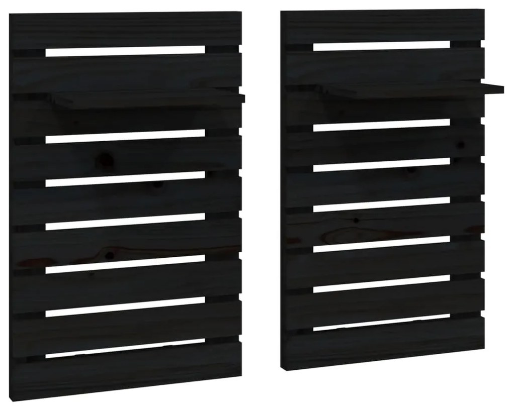 824772 vidaXL Rafturi noptiere de perete, 2 buc., negru, lemn masiv de pin