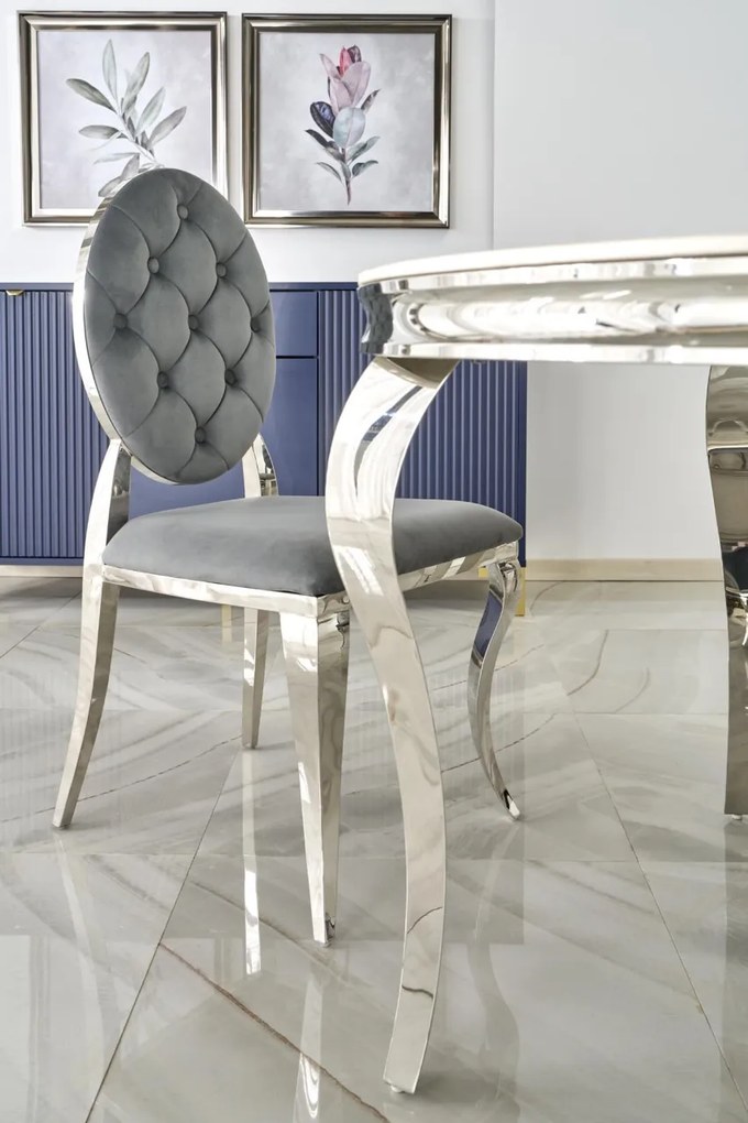Masa rotunda Reginald marmura alba/argintiu ø120 cm