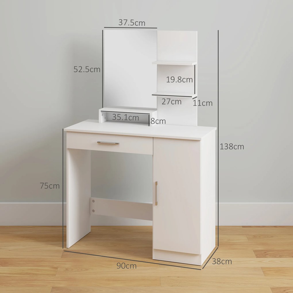 HOMCOM Masuță cu Oglindă de Machiaj din PAL Alb 90x38x138 cm | Aosom Romania
