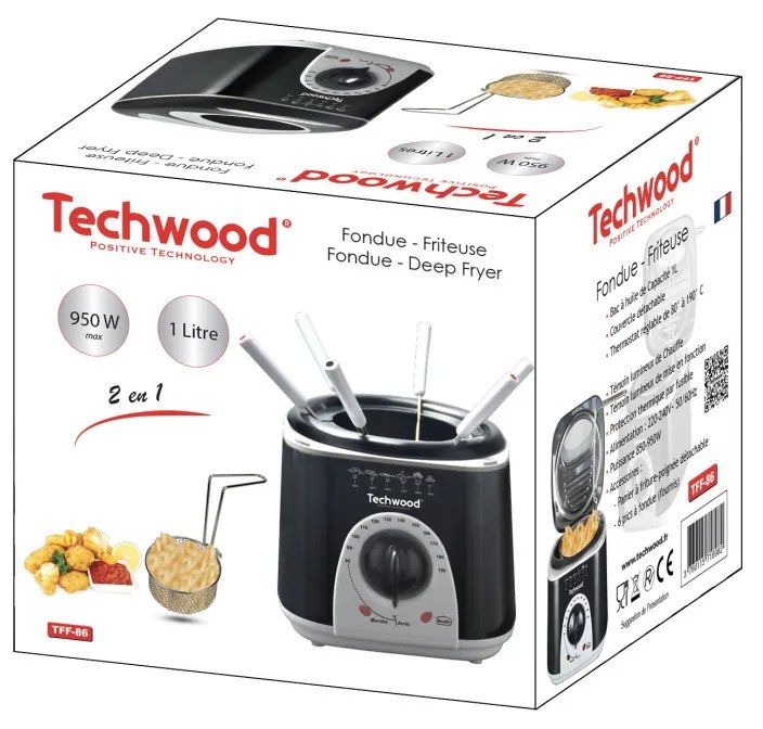 Resigilat: Friteuza si aparat de fondue 2in1 Techwood TFF-86, 950W, 1L, 80-190°C, Negru