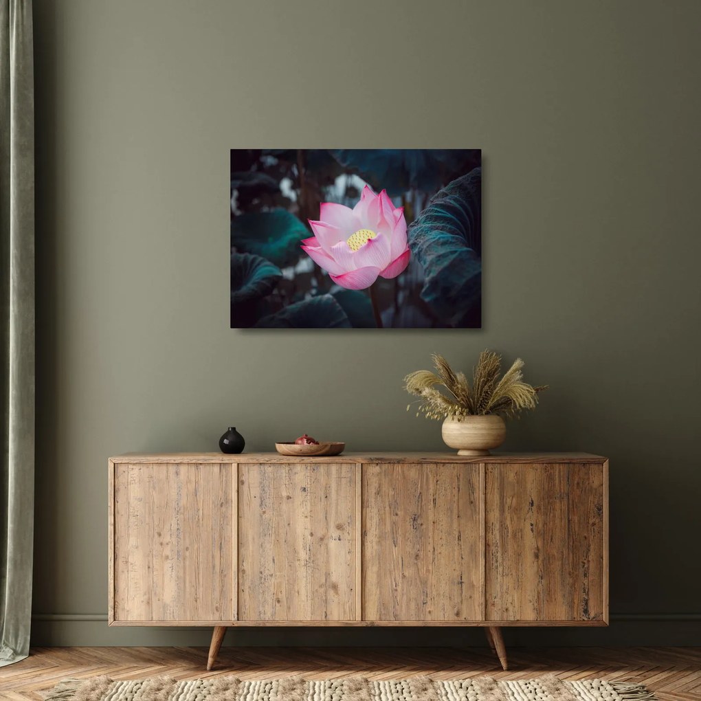 Tablou pe sticlă cu floare roz (70x50 cm)