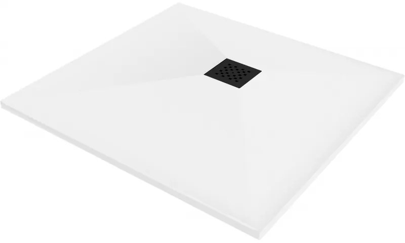 Mexen Stone+ cadă de duș pătrată din compozit 80 x 80 cm, albă, garnitură neagră - 44108080-B