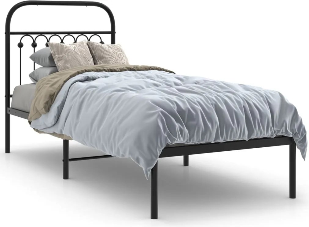 vidaXL Cadru de pat metalic cu tăblie, negru, 75x190 cm