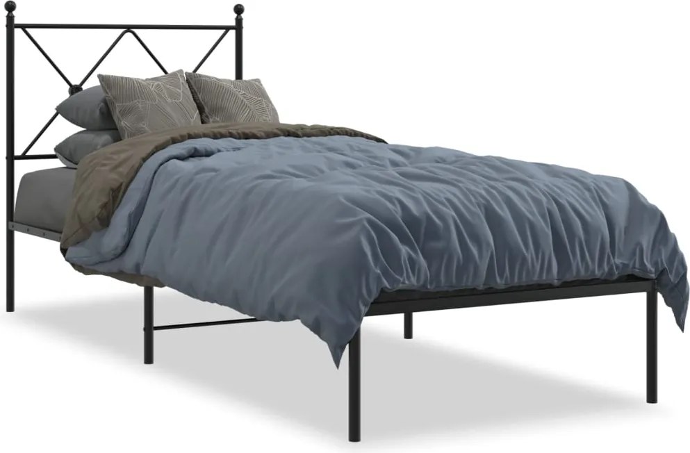 vidaXL Cadru de pat metalic cu tăblie, negru, 75x190 cm