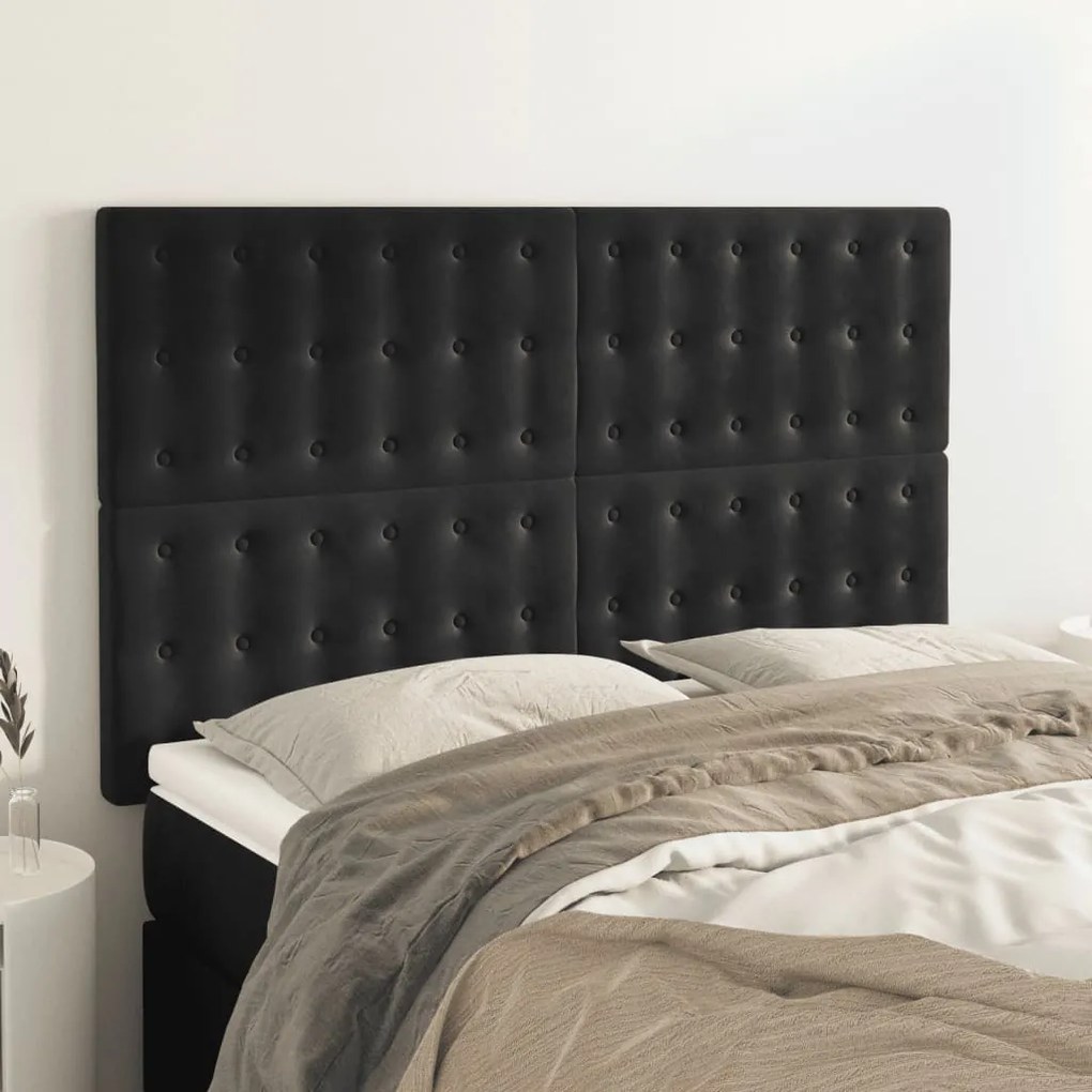 vidaXL Tăblii de pat, 4 buc, negru, 72x5x78/88 cm, catifea