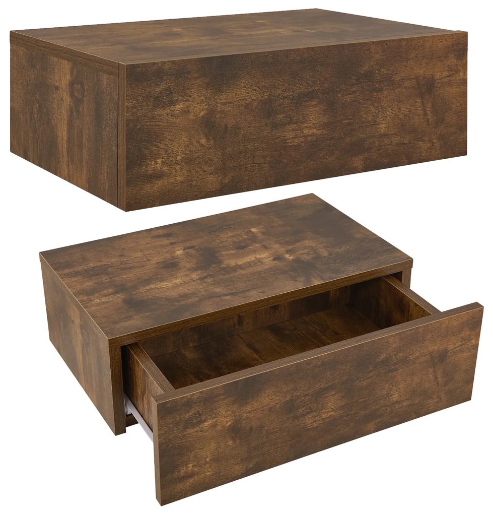 Noptiera montata pe perete 46x30x15 cm cu sertar, aspect lemn