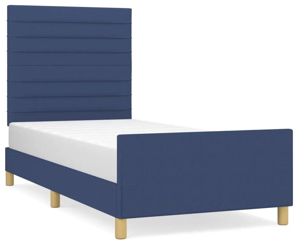 3125096 vidaXL Cadru de pat cu tăblie, albastru, 80x200 cm, textil