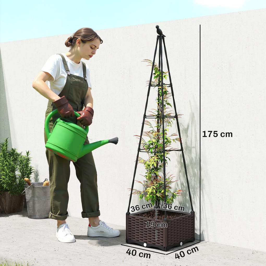 Outsunny Jardinieră cu Grilaj Metalic pentru Plante Cățărătoare Ghiveci din PP cu Orificii de Drenaj și Dopuri 40x40x175 cm | Aosom Romania