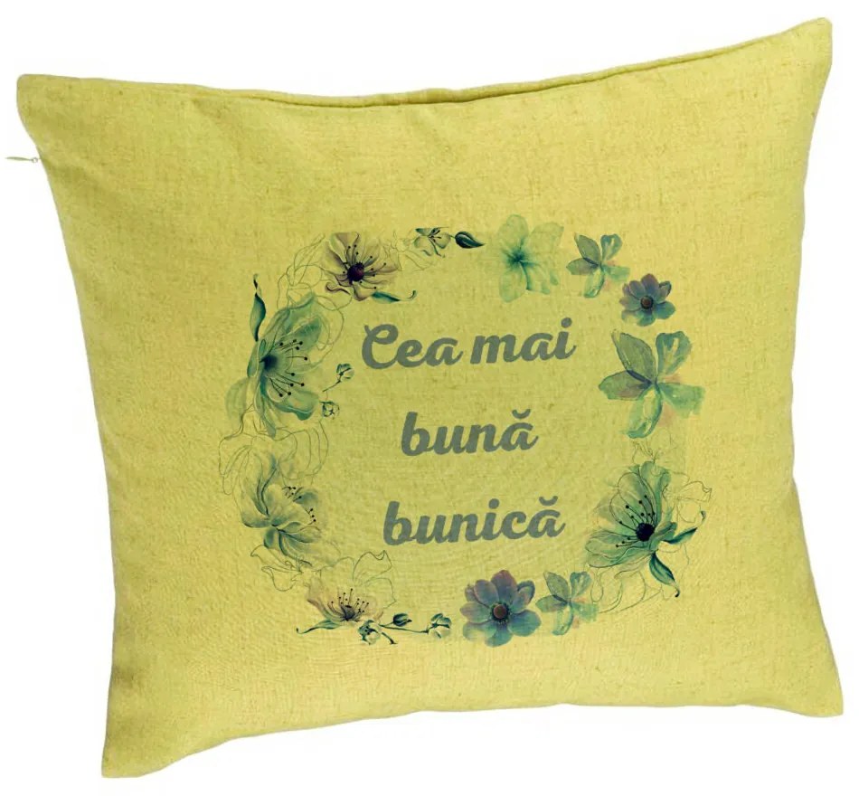 Perna Decorativa pentru Bunica 15, 40x40 cm, Verde, Husa Detasabila, Burduf