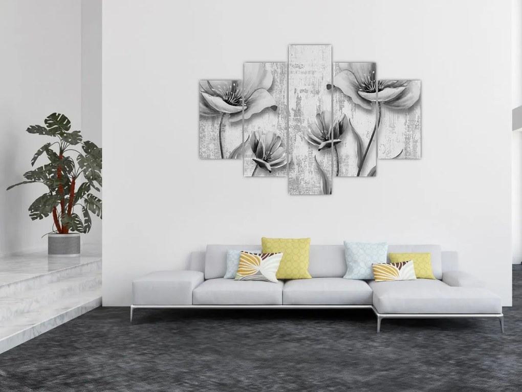 Tablou - Flori alb-negru pe fundal (150x105 cm)