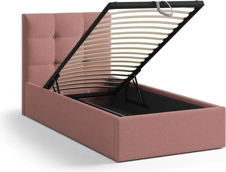 Pat roz tapițat cu spațiu de depozitare cu somieră 90x200 cm Phaedra – Micadoni