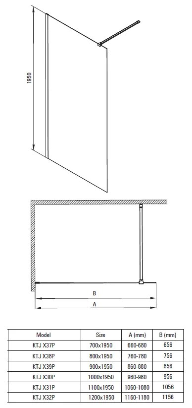 Paravan dus walk-in sticla securizata 120x195 cm crom lucios Deante Prizma Crom lucios, 1200x1950 mm