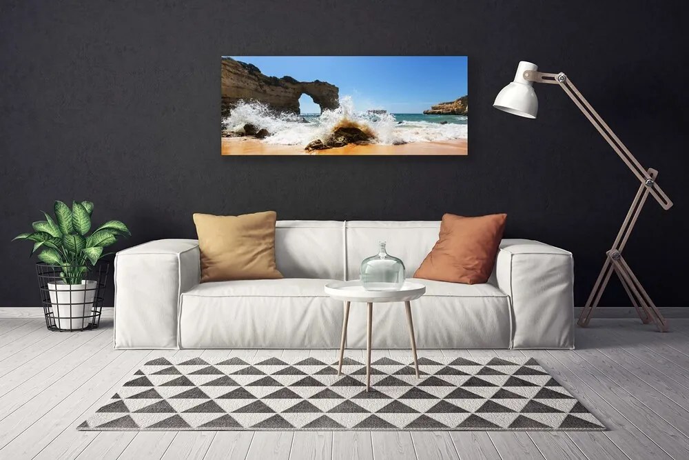 Tablou pe panza canvas Sea Beach Peisaj Brun Alb Galben