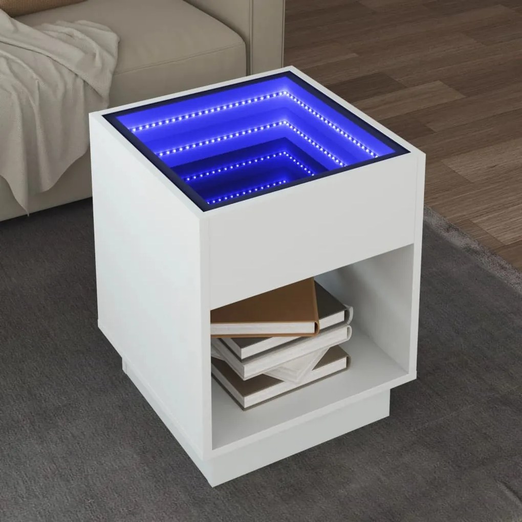 Masuta de cafea cu LED infinity, alb, 40x40x50 cm
