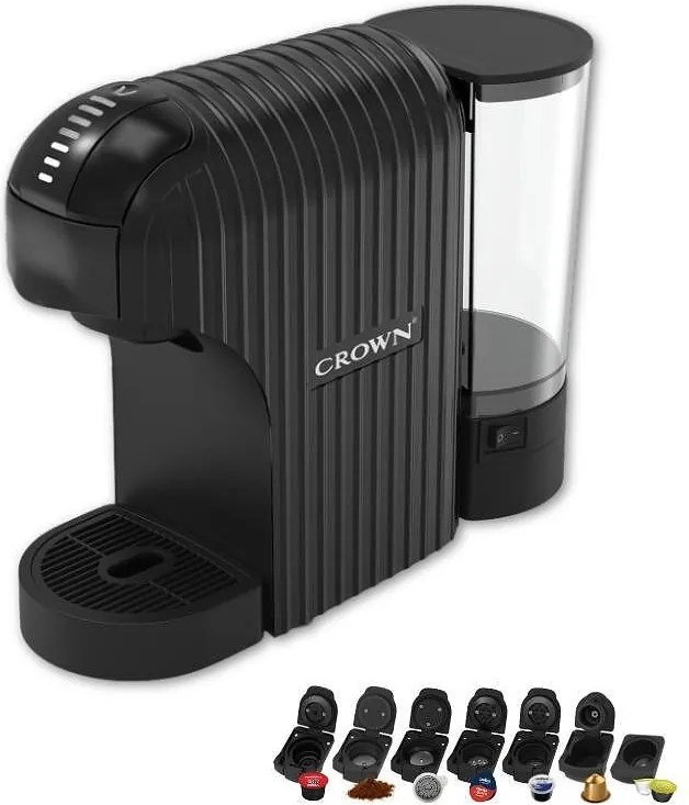 La mâna a doua: Espressor cu capsule 7in1 Crown CCM-1530B, 1400 W, 20 bar, 0.9 L, 7 adaptoare, Indicatoare LED, Controlul lungimii cafelei, Negru