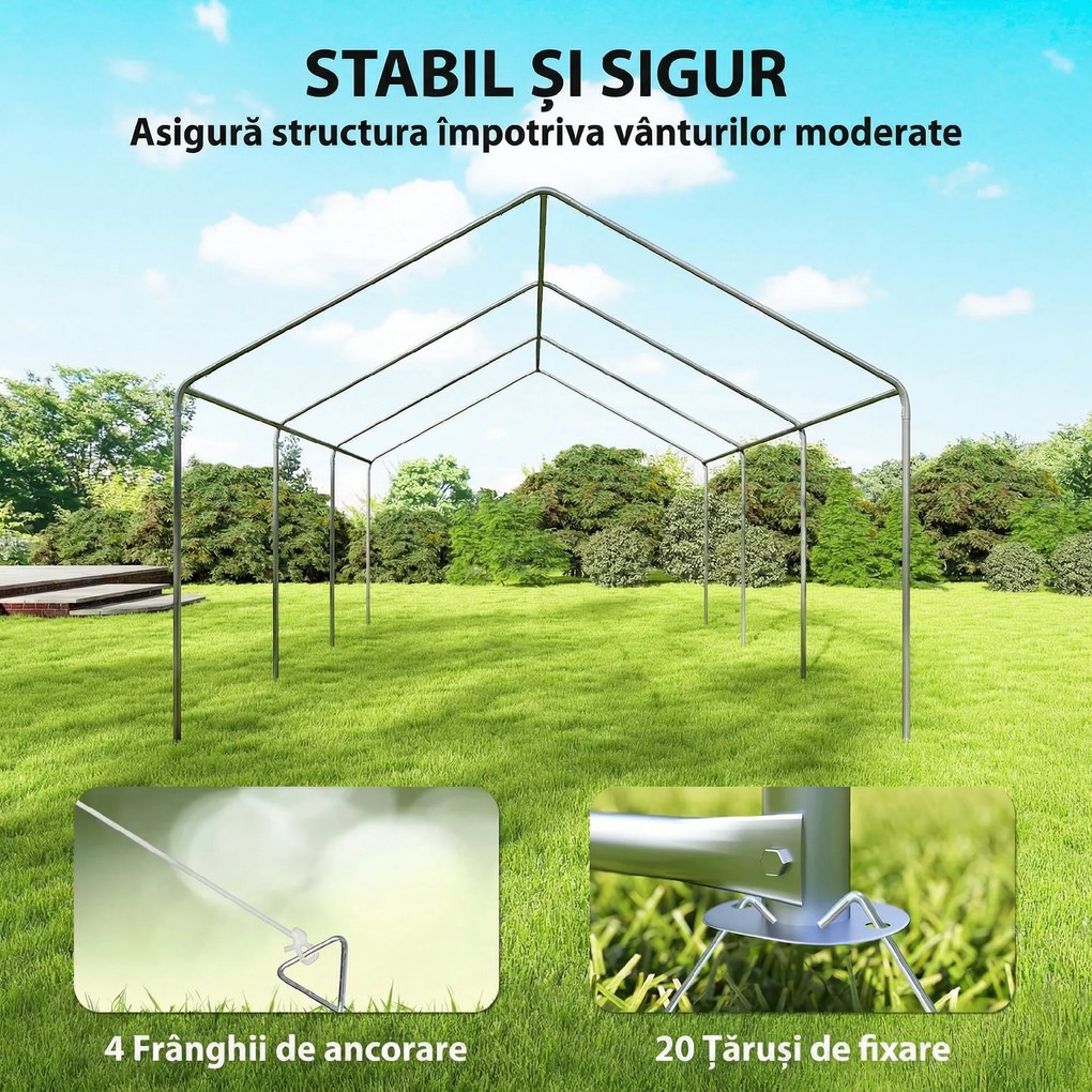 Outsunny Pavilion de Grădină 4x6 m cu Pereți Laterali, 6 Ferestre și Dublă Intrare, din Oțel Galvanizat, Alb | Aosom Romania