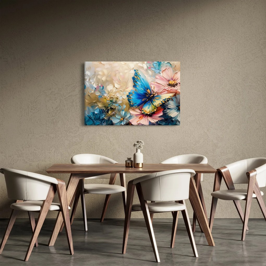 Tablou - Pictura de flori și fluturi (90x60 cm)