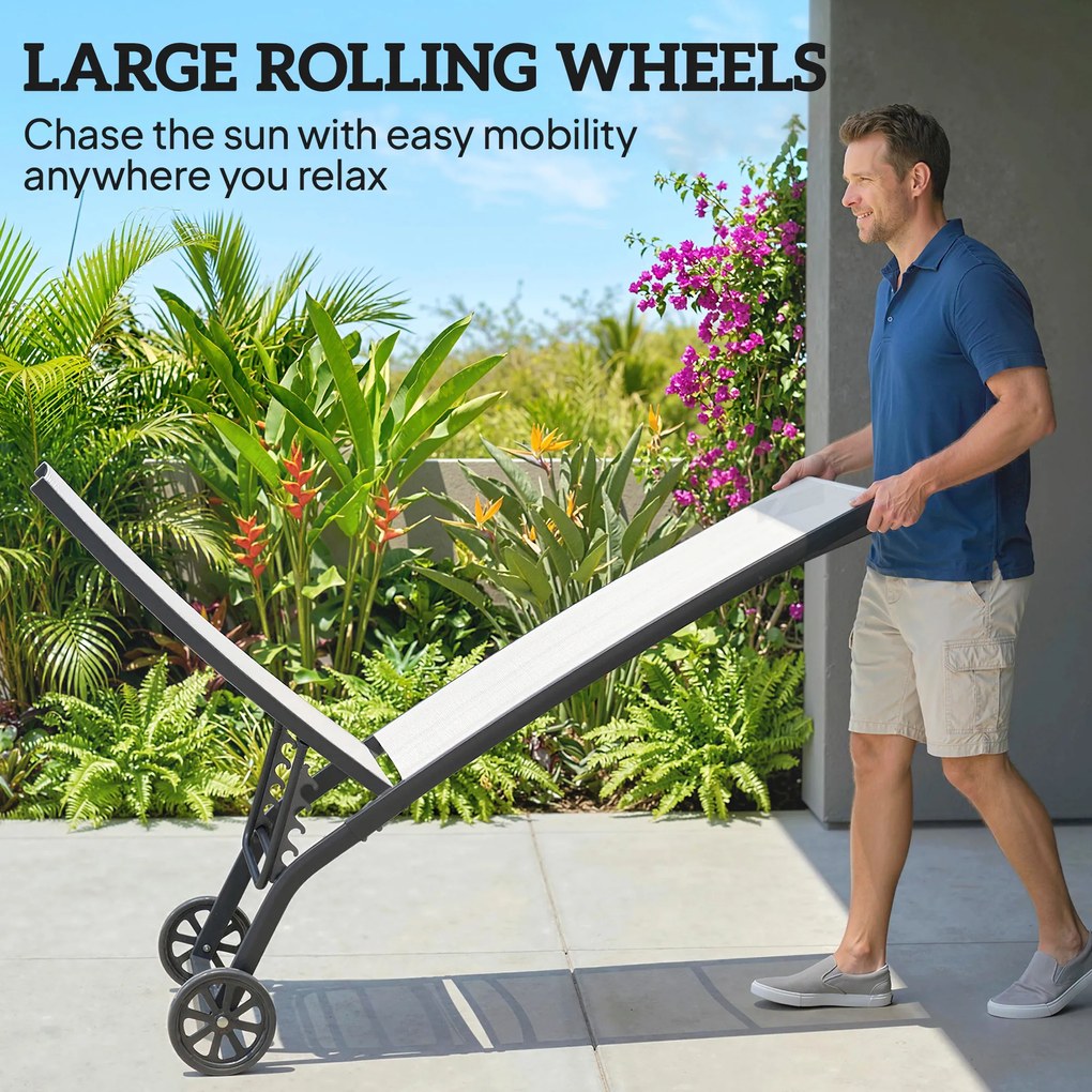 Outsunny Set de 2 Șezlonguri Rabatabile pe 5 Niveluri, Șezlonguri din Aluminiu și Țesătură Respirabilă, 66x165x102 cm, Albastru | Aosom Romania