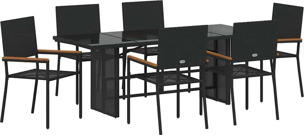vidaXL Set de masă pentru grădină 7 pcs Negru poliratan