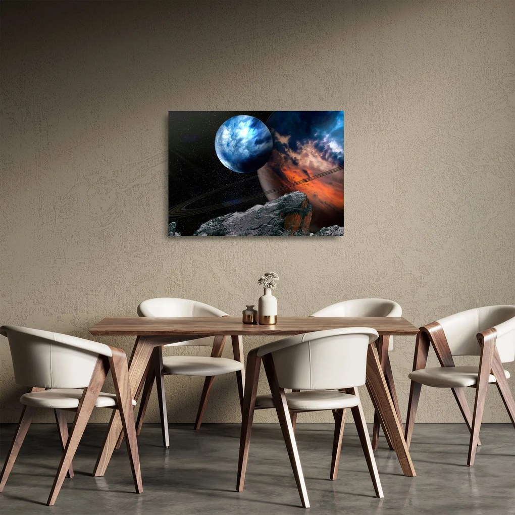 Tablou pe sticlă planetei în cosmos (70x50 cm)