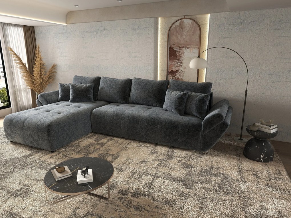 Colțar extensibil dumonde cu ladă de depozitare si sezut confortabil din spuma high-density, Berlin XL Euphoria Graphite 350x185 cm