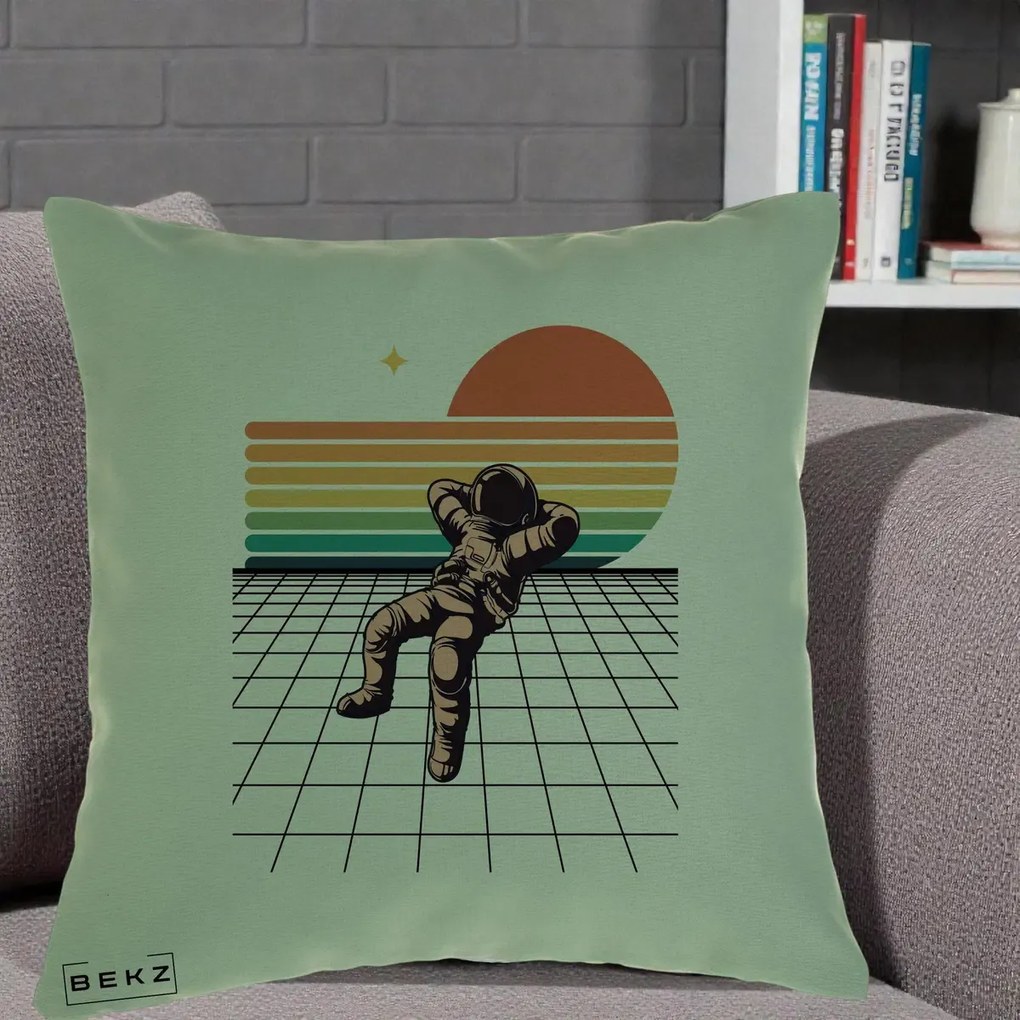 Perna Decorativa Astronaut Retro Space, 40x40 cm, Verde, Husa Detasabila, Perna Inclusa, BEKZ®