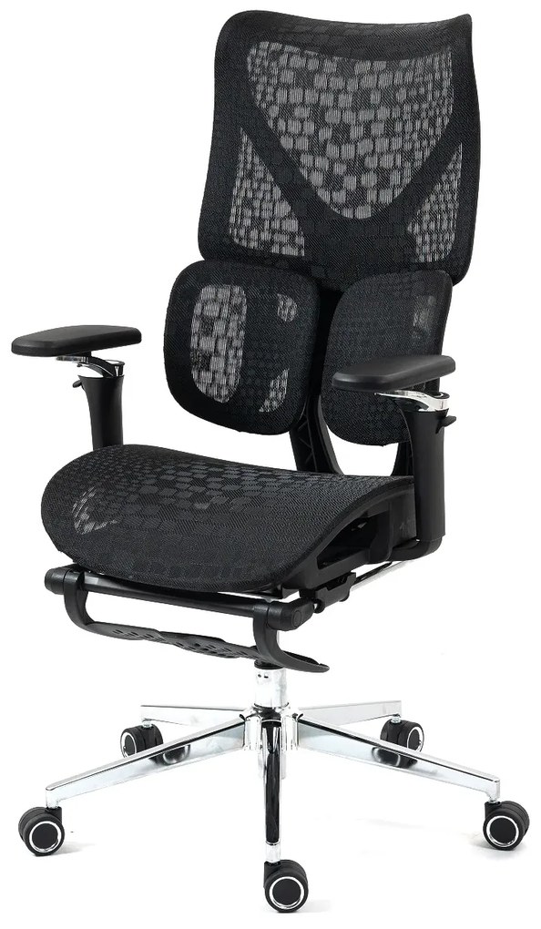 ErgoPro X866 Scaun ergonomic, Sezut Translatie, cotiere 6D, Tetiera 3D, Spătar reglabil pe 5 trepte, Suport lombar 3-Zone, Suport picioare, Baza Metalica, Full Mesh, Negru