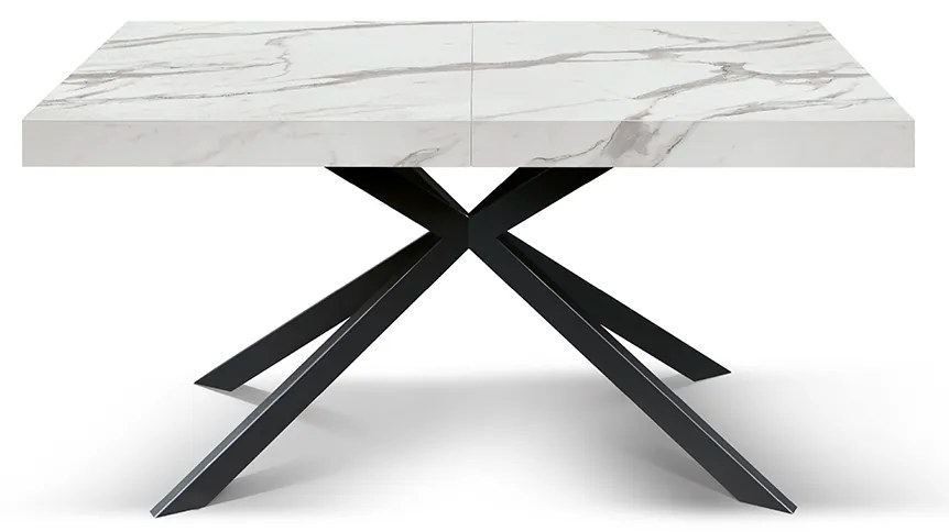 Masa extensibila SPIDER, blat ALB MARMORAT - 140 cm / 90 / h 77 - NEGRU
