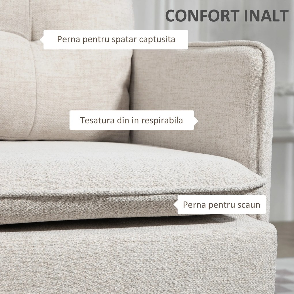 HOMCOM Divano 2 Posti in Tessuto Effetto Lino con Braccioli e Cuscini Imbottiti, Divanetto 2 Posti Moderno con Gambe in Acciaio, per Ufficio, Soggiorno, Salotto e Camera da Letto, 139x68x80 cm, Crema | Aosom Romania