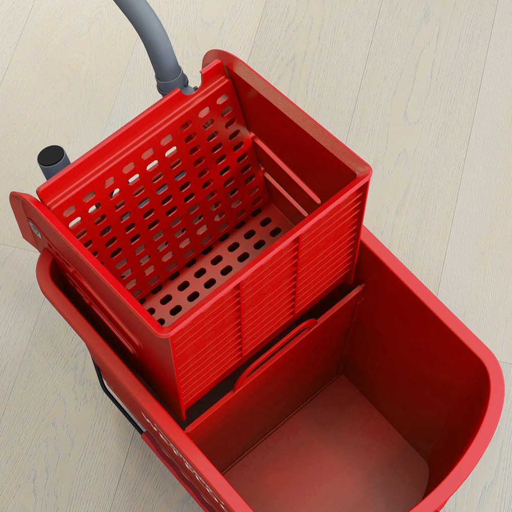 HOMCOM, Cărucior de curățat cu mop și separator de apă pentru curățenie, 20 L, roșu, 60L x 27l x 70,5H cm | Aosom Romania