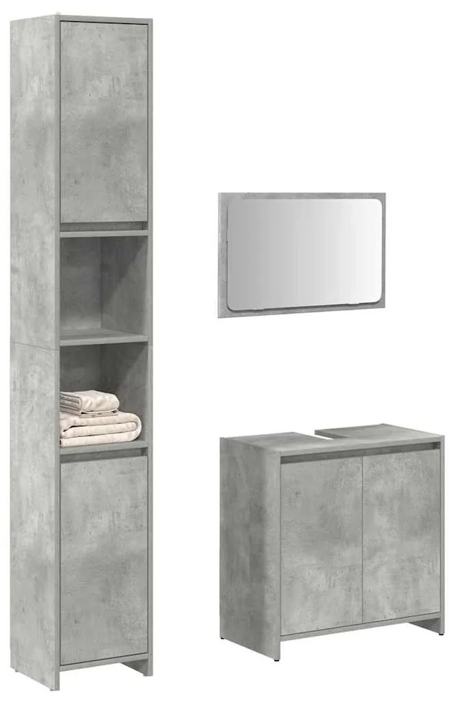 vidaXL Set mobilier de baie, 3 piese, gri beton, lemn compozit