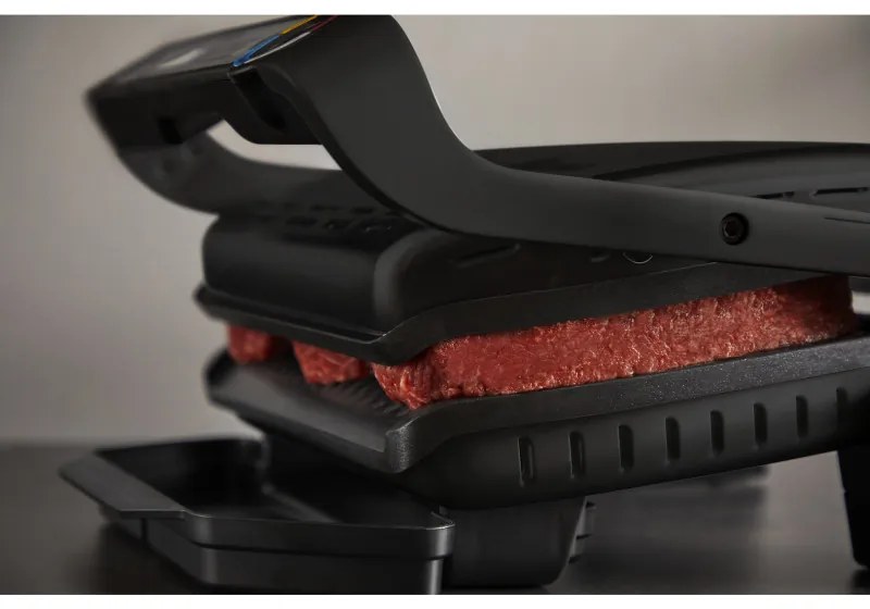 Gratar electric Tefal OptiGrill+ GC717810, 2000W, 6 programe, Acoperire antiaderenta Teflon, Ecran tactil, Smart grill, Max 240C, Negru