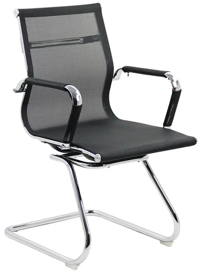 Scaun vizitator negru OFF 804 din mesh și cadrul cromat