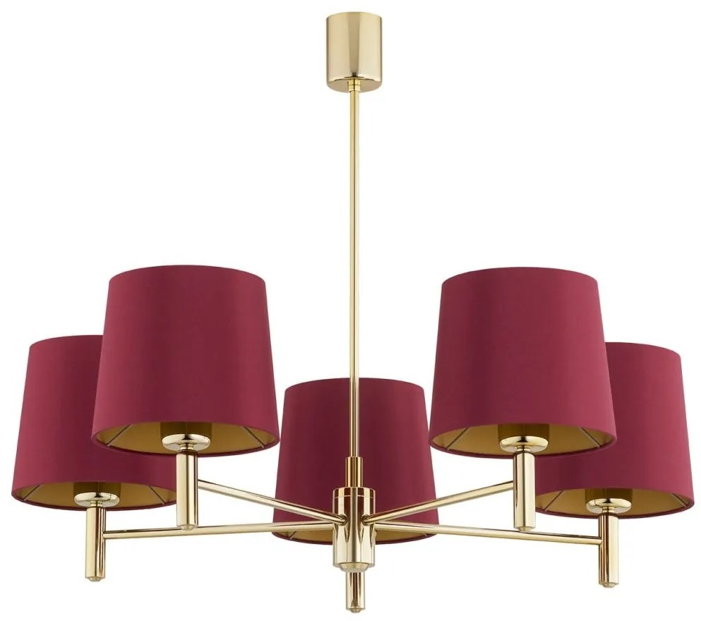 Lustra cu 5 brate design modern Ponte plus rosu, alama