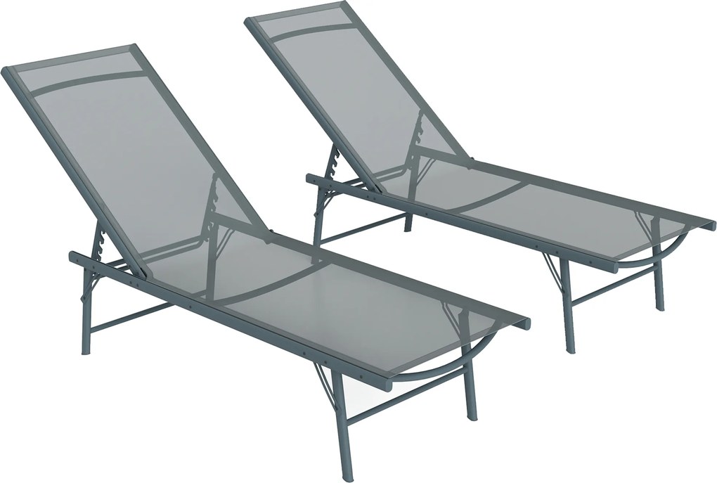 Outsunny Set de 2 șezlonguri pliabile textilenă transat grădină exterior reglabil 54 x 164 x 84 cm gri deschis | Aosom Romania