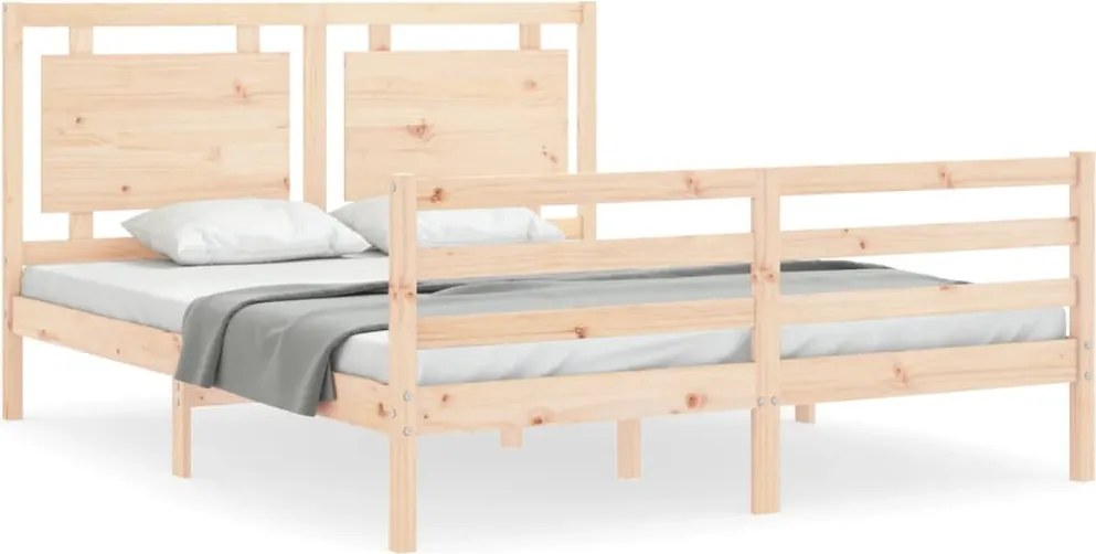 vidaXL Cadru de pat cu tăblie, king size, lemn masiv